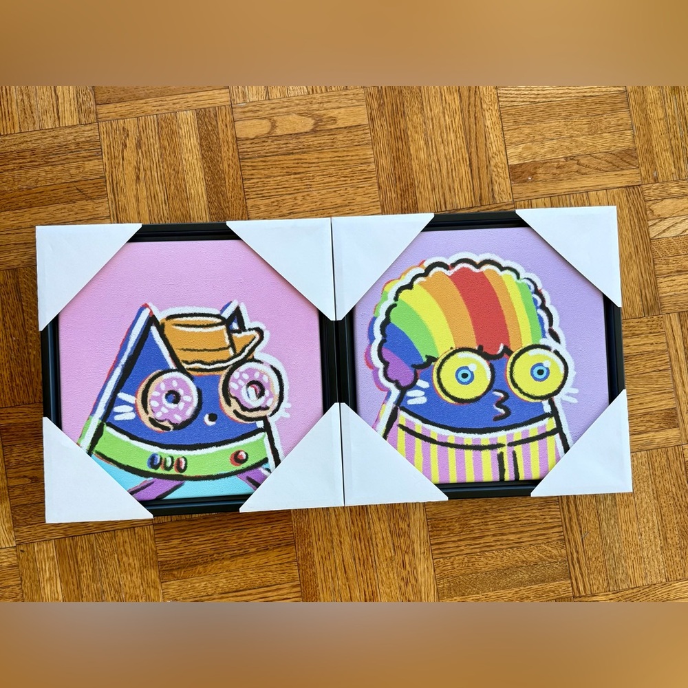 BRAND NEW Original Matt Chesco Pop Art Cats (Set of Two, Framed)
